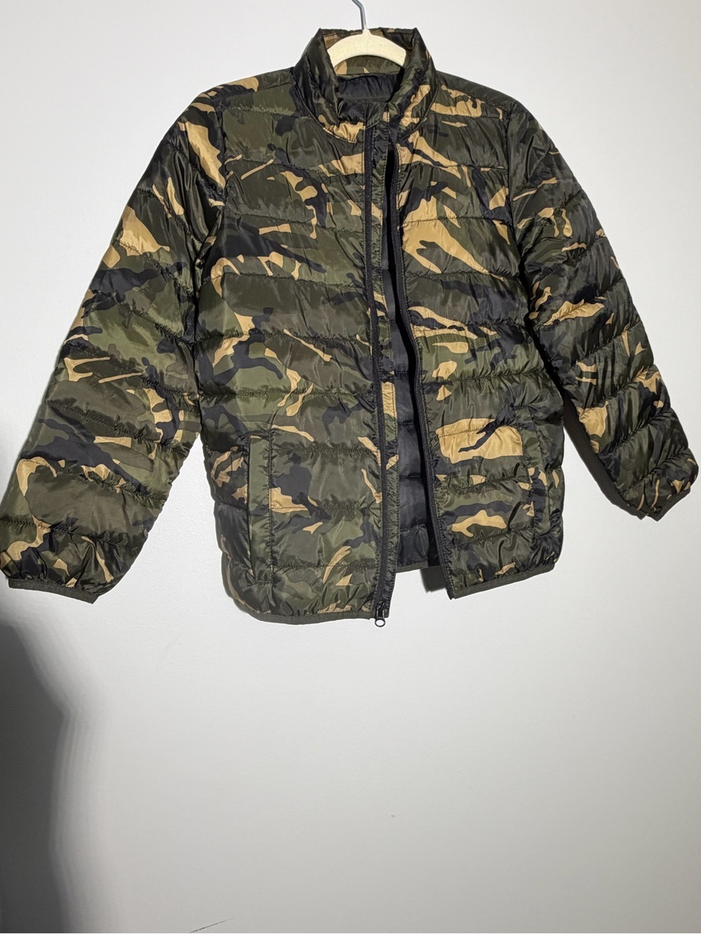 Old Navy Jacket Boys L 10-12 Green Polyester Camo Full Zip Gorpcore Utility